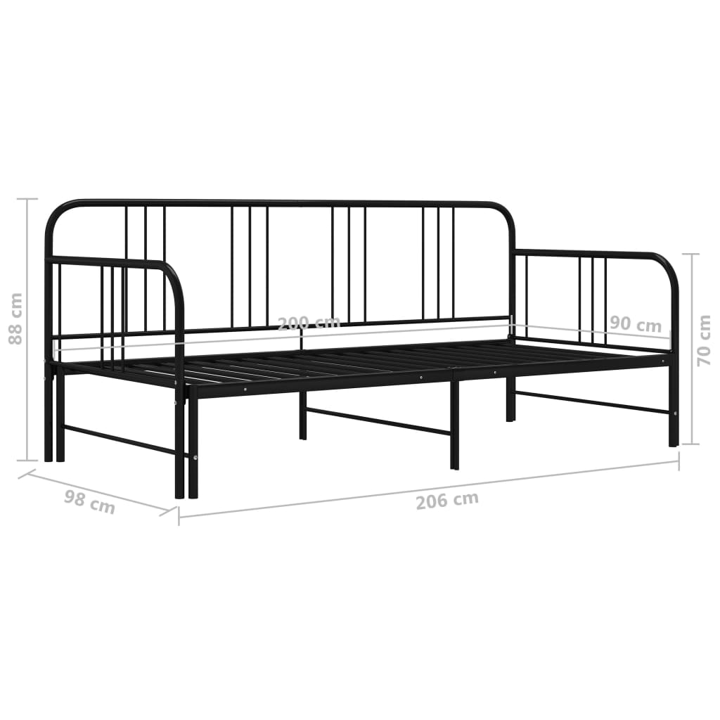 Uttrekkbar svart sovesofa i metall, 90x200 cm
