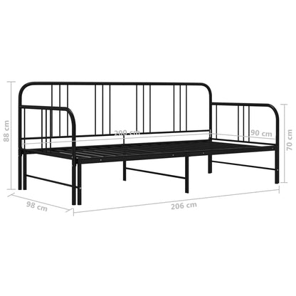 Uttrekkbar svart sovesofa i metall, 90x200 cm