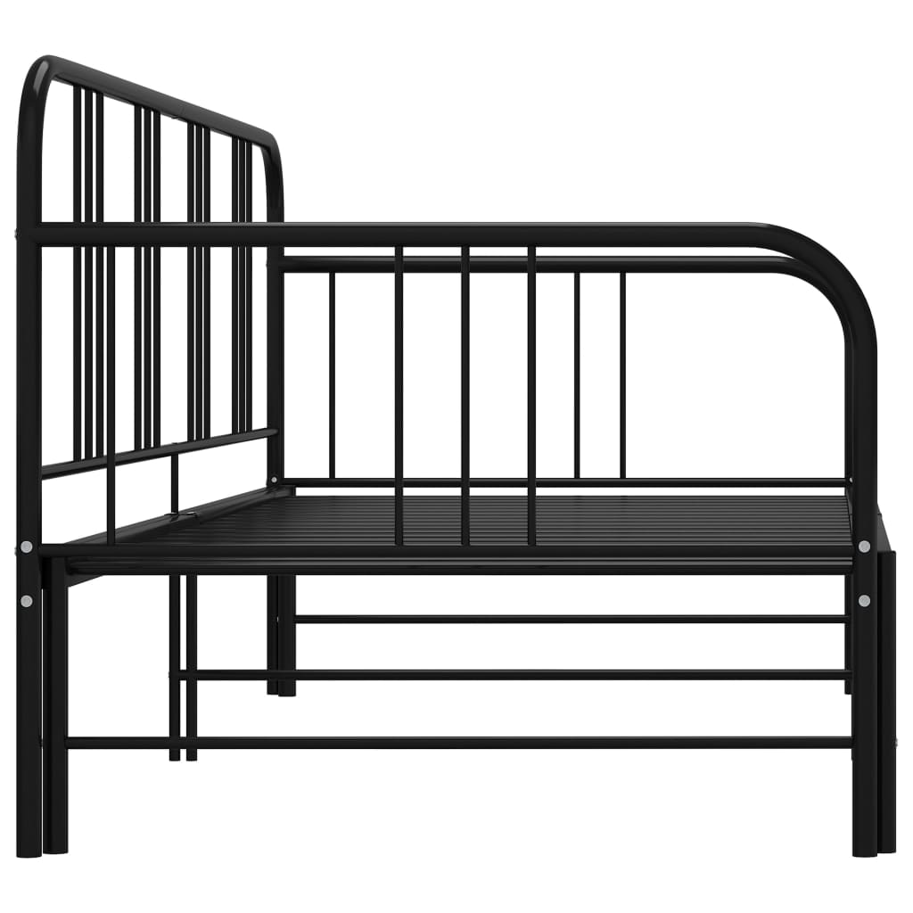 Uttrekkbar svart sovesofa i metall, 90x200 cm