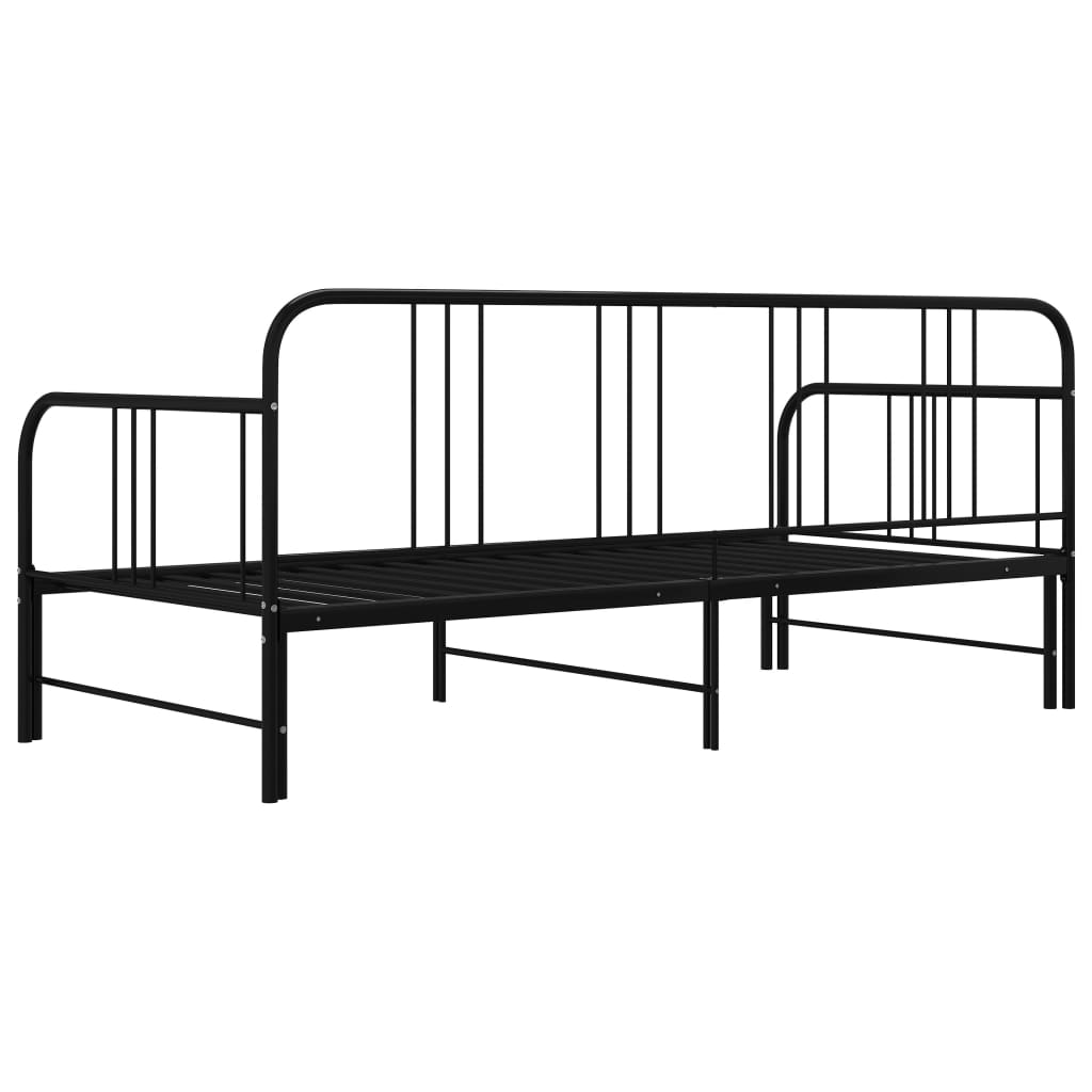 Uttrekkbar svart sovesofa i metall, 90x200 cm