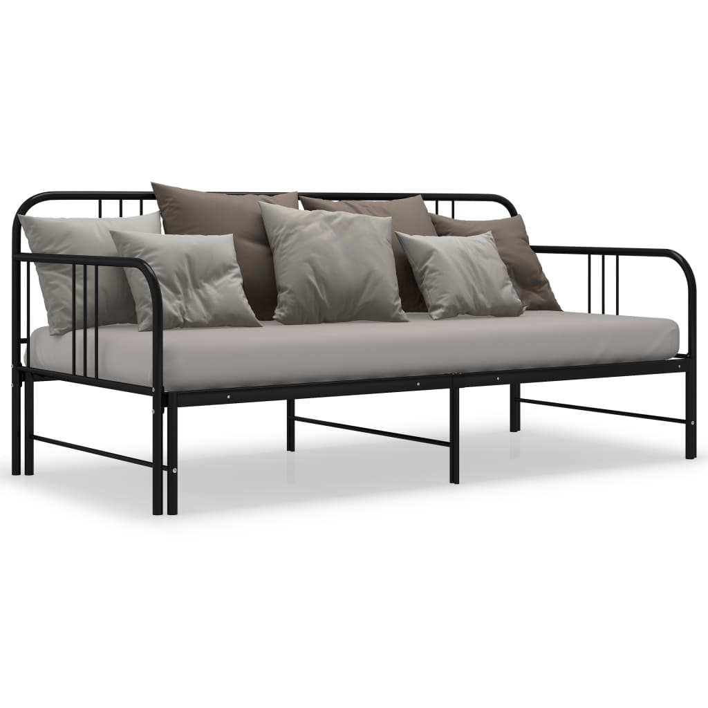 Uttrekkbar svart sovesofa i metall, 90x200 cm