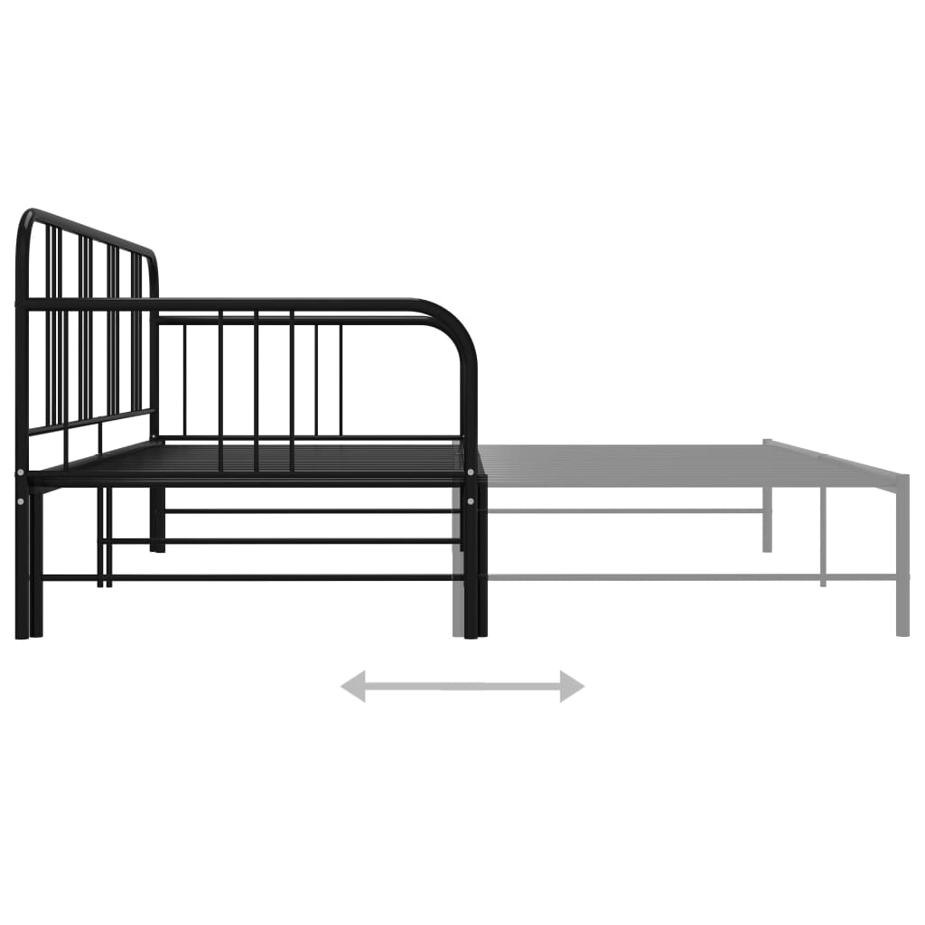 Uttrekkbar svart sovesofa i metall, 90x200 cm