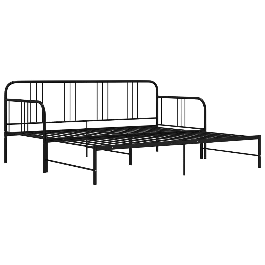 Uttrekkbar svart sovesofa i metall, 90x200 cm