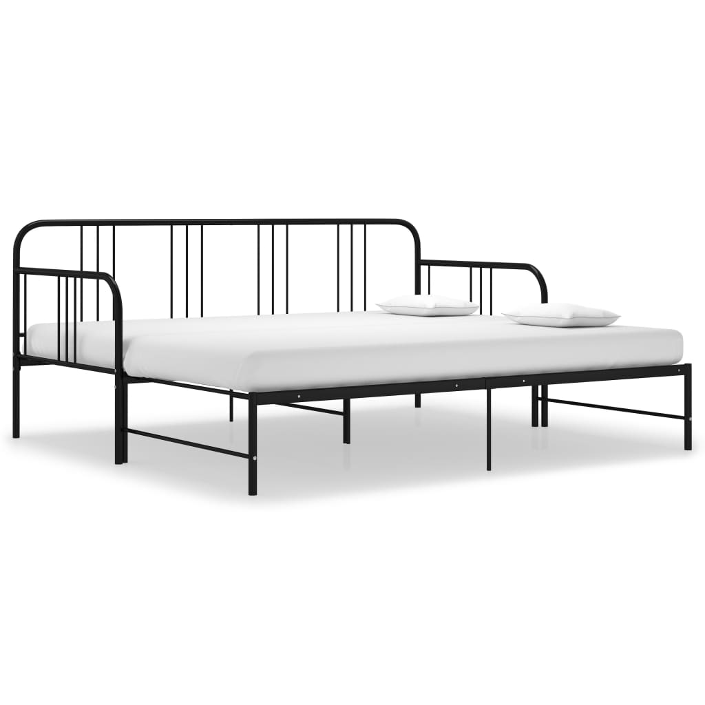 Uttrekkbar svart sovesofa i metall, 90x200 cm