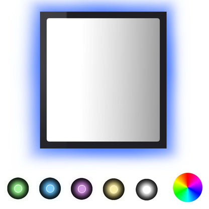 LED-badespeil høyglans svart 40x8,5x37 cm akryl