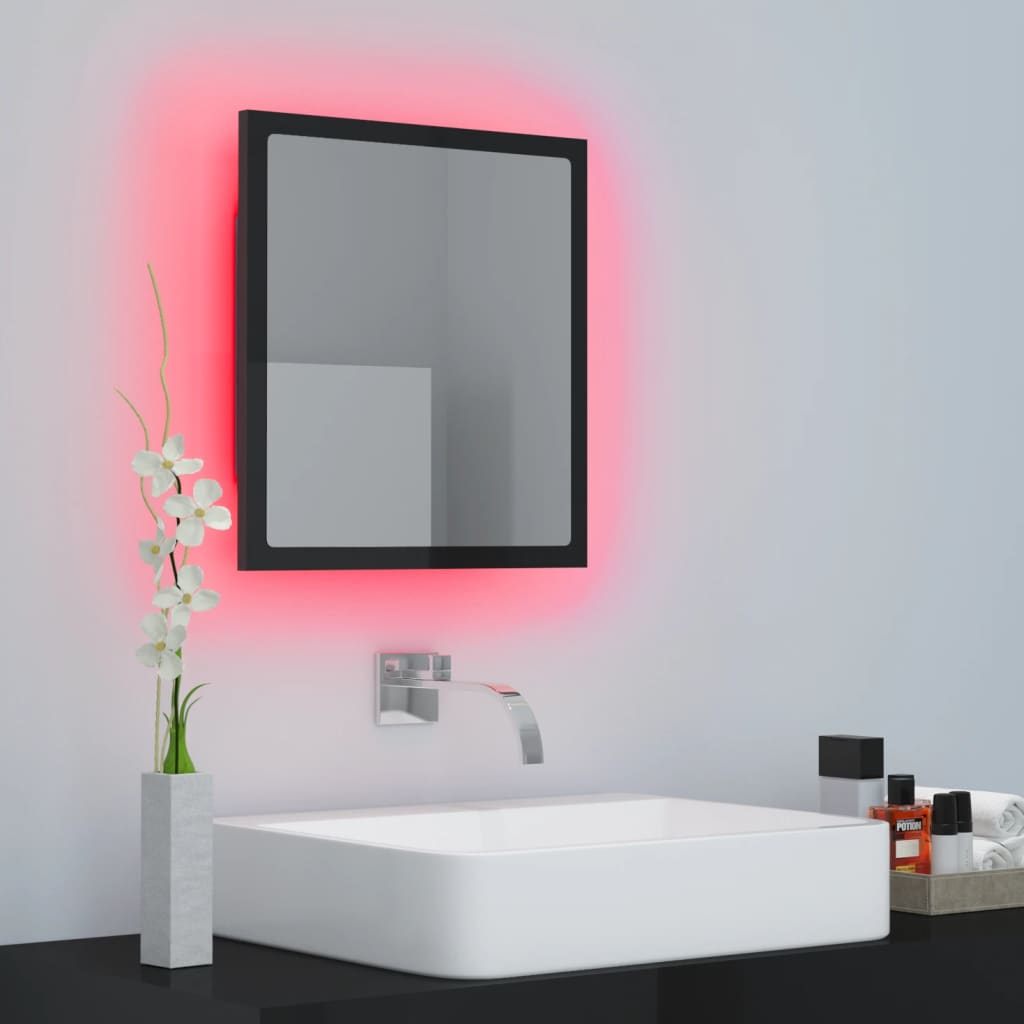 LED-badespeil høyglans svart 40x8,5x37 cm akryl