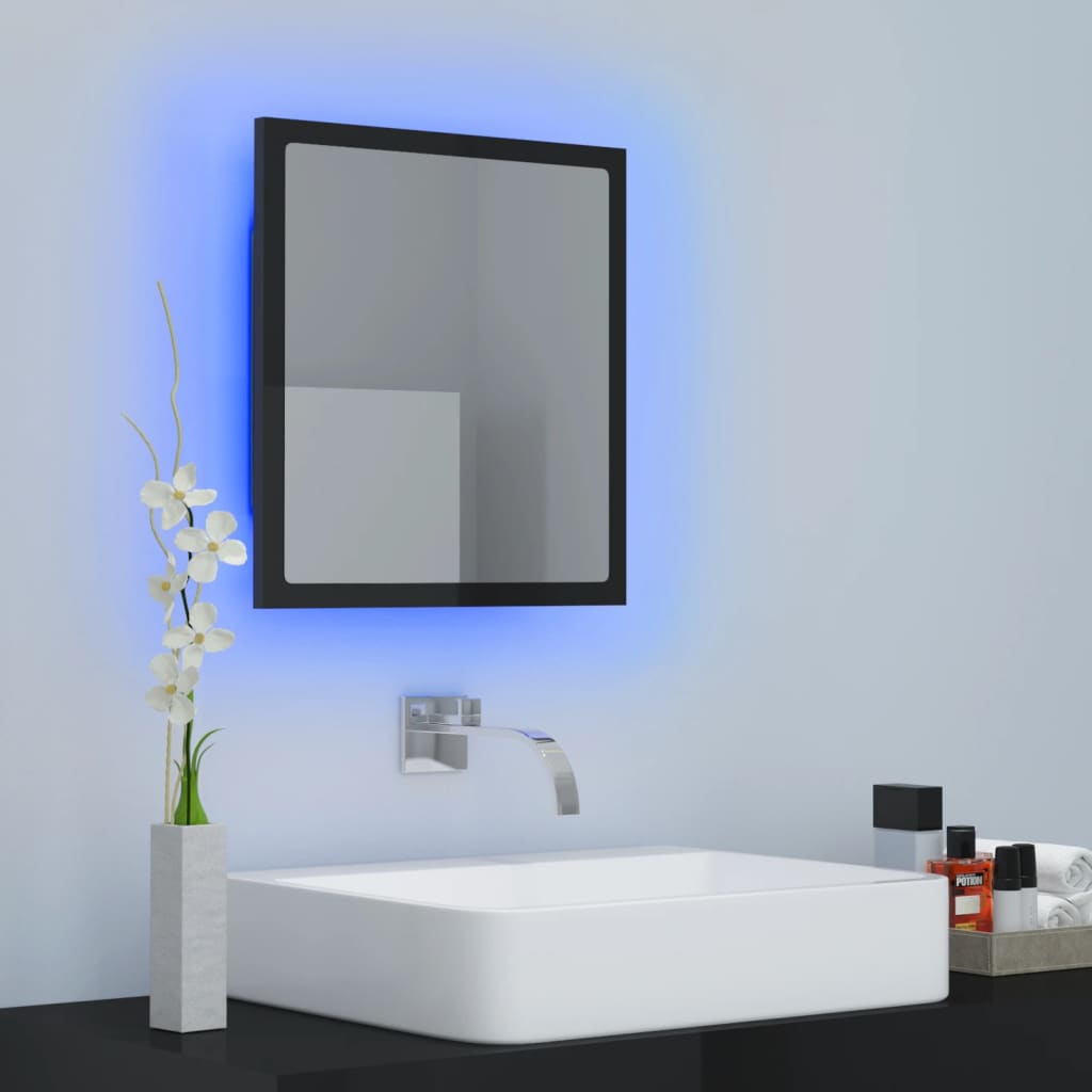 LED-badespeil høyglans svart 40x8,5x37 cm akryl