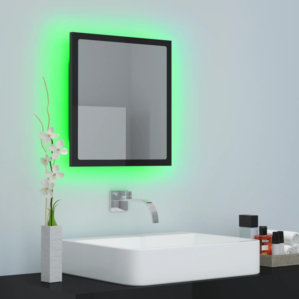 LED-badespeil høyglans svart 40x8,5x37 cm akryl
