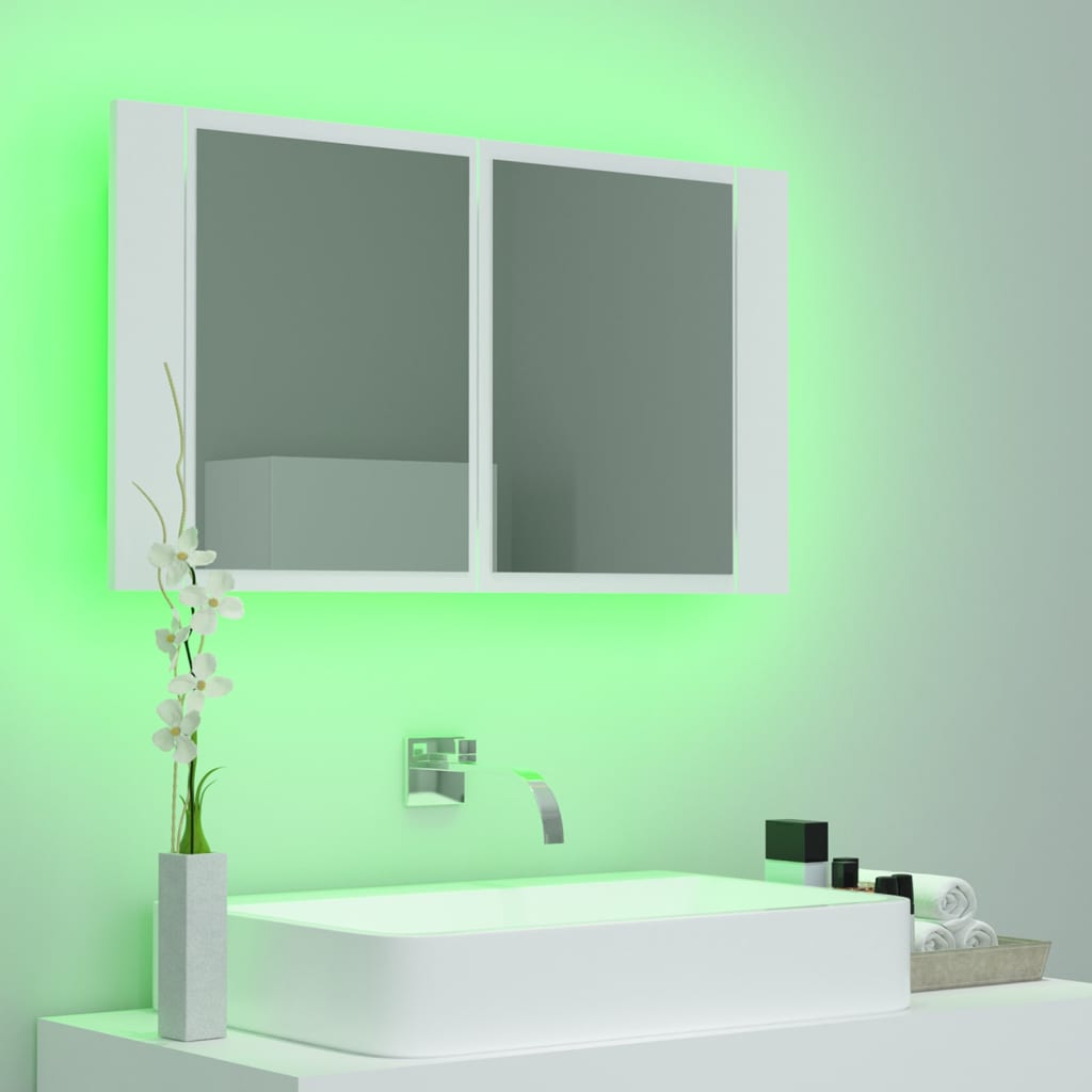 LED-speilskap hvit 80x12x45 cm akryl