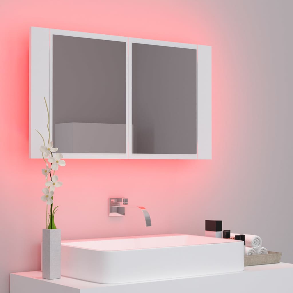 LED-speilskap hvit 80x12x45 cm akryl