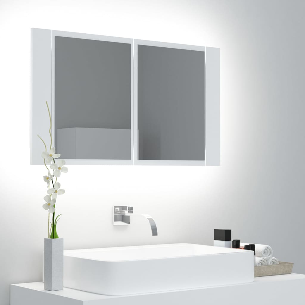 LED-speilskap hvit 80x12x45 cm akryl