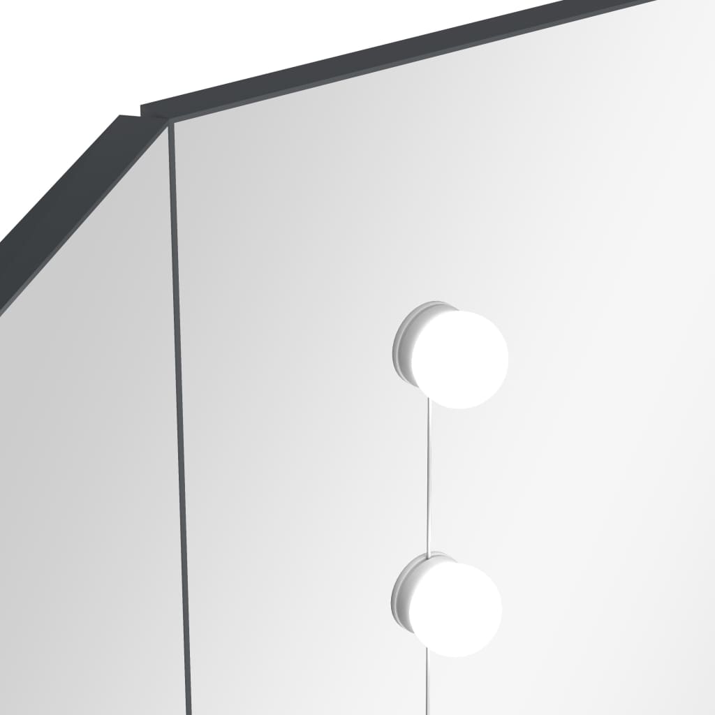 Grått hjørnemontert sminkebord med LED-lys