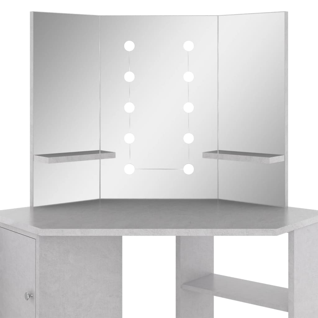 Hjørnemontert sminkebord med LED-lys