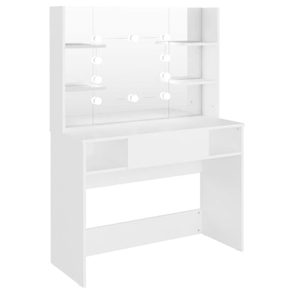 Kjempefint hvitt sminkebord med LED-lys, 100x40x135 cm