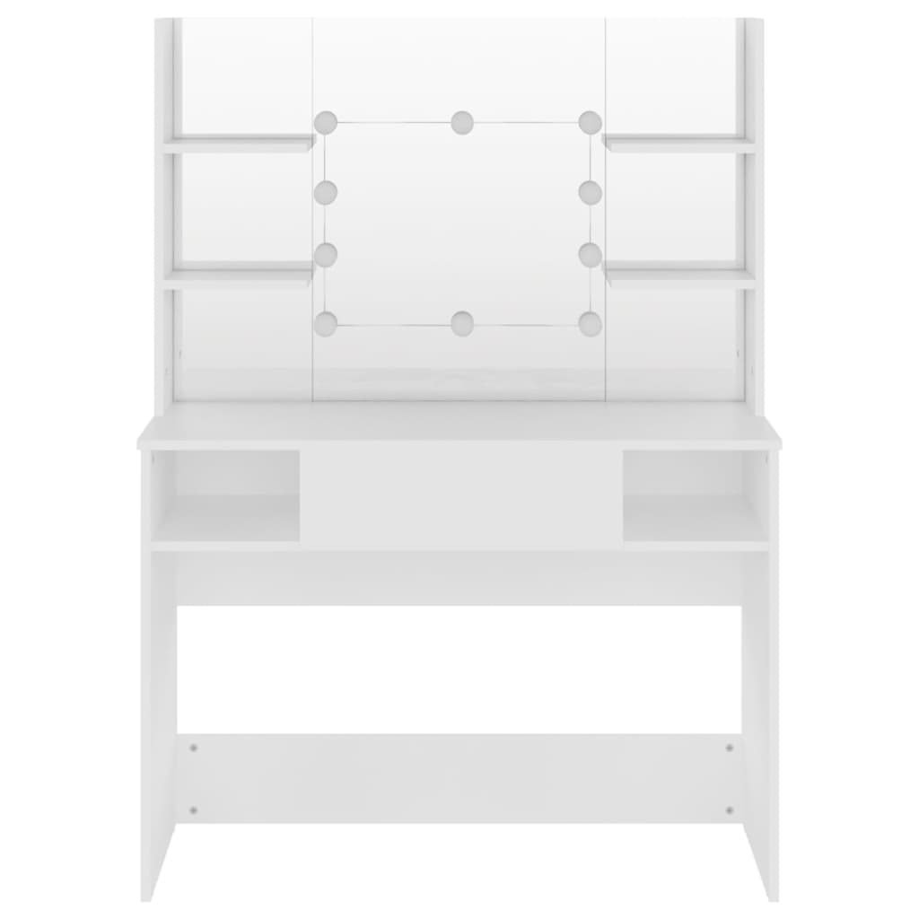 Kjempefint hvitt sminkebord med LED-lys, 100x40x135 cm
