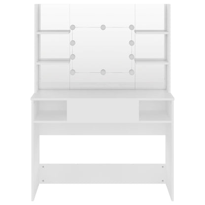 Kjempefint hvitt sminkebord med LED-lys, 100x40x135 cm