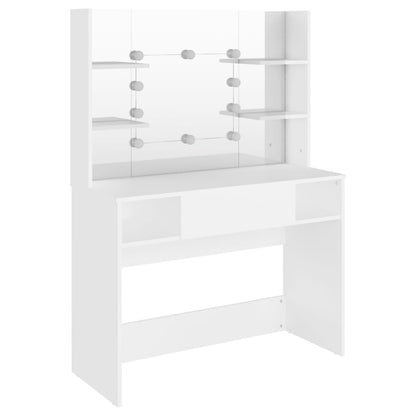 Kjempefint hvitt sminkebord med LED-lys, 100x40x135 cm