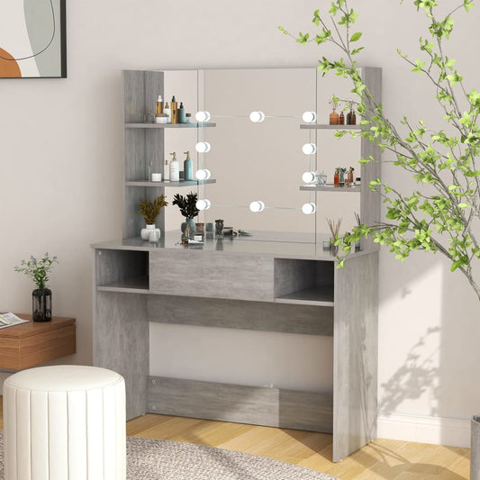 Stort sminkebord med LED-lys, 100x40x135 cm