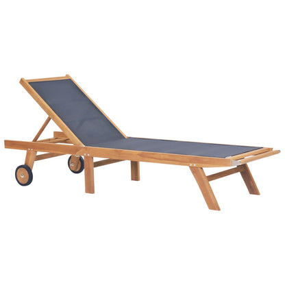 Foldbar solseng med hjul, 2 stk, heltre teak og tekstil