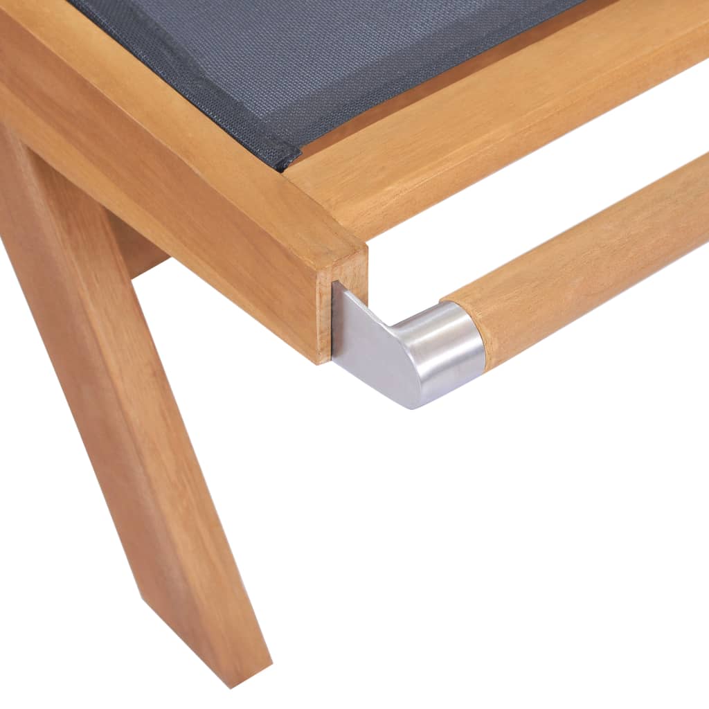 Foldbar solseng med hjul, 2 stk, heltre teak og tekstil