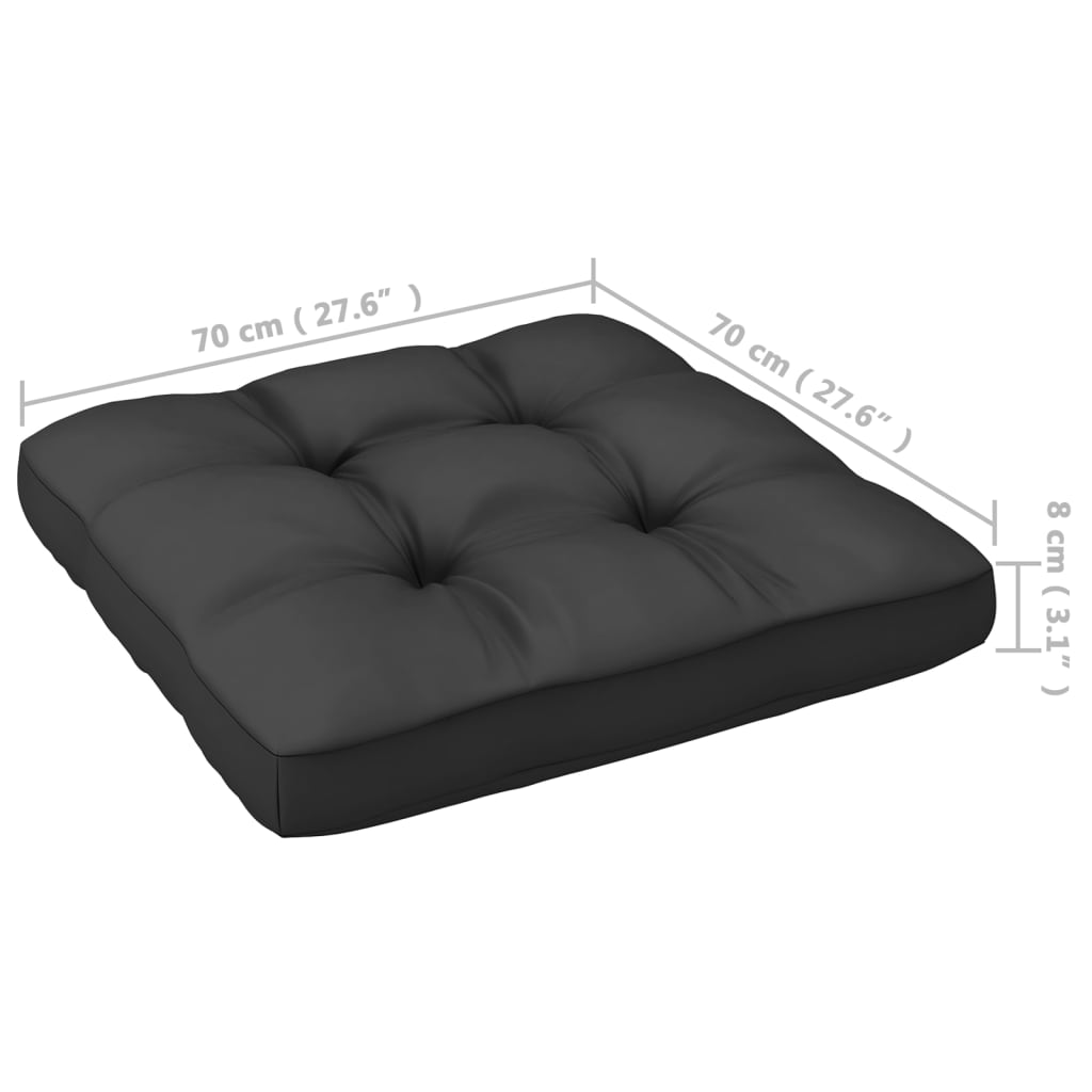 Hagesofa med svarte puter 3-seters heltre furu