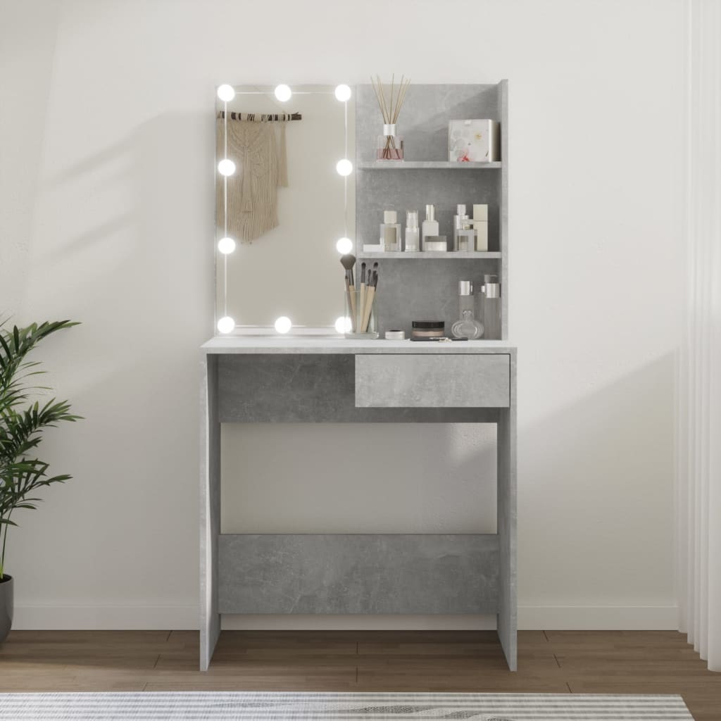 Lekkert sminkebord med LED-lys, 74,5x40x141 cm