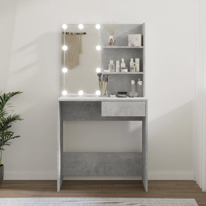 Lekkert sminkebord med LED-lys, 74,5x40x141 cm