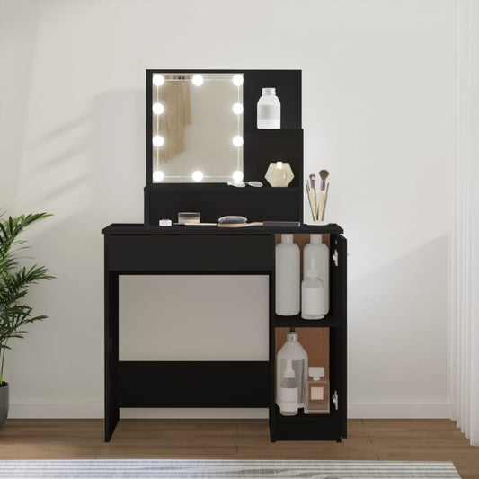 Svart sminkebord med LED-lys, 86,5x35x136 cm