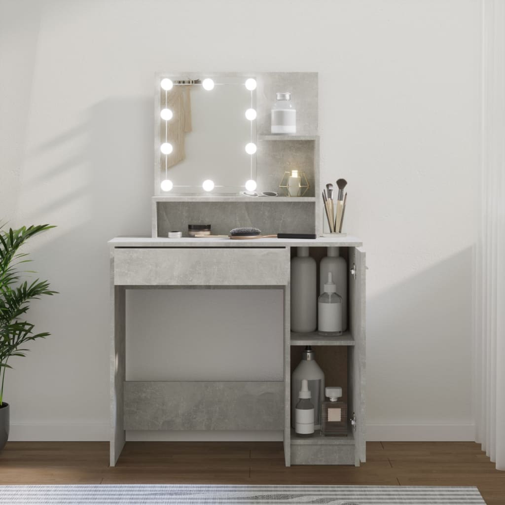 Sminkebord med LED-lys - Betonggrå, 86,5x35x136 cm