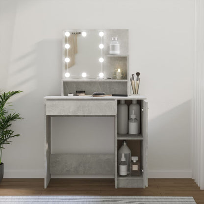 Sminkebord med LED-lys - Betonggrå, 86,5x35x136 cm