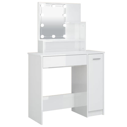 Sminkebord med LED-lys – Høyglans Hvit, 86,5x35x136 cm