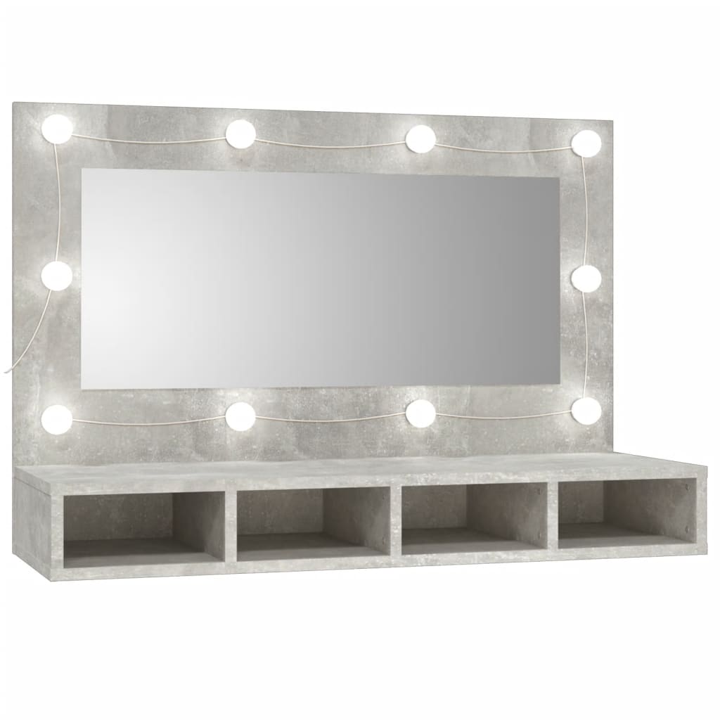 Speilskap med LED-lys, betonggrå, 90x31,5x62 cm