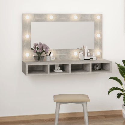 Speilskap med LED-lys, betonggrå, 90x31,5x62 cm