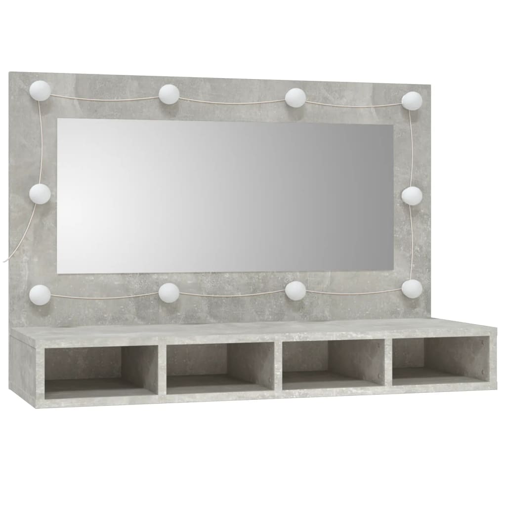 Speilskap med LED-lys, betonggrå, 90x31,5x62 cm