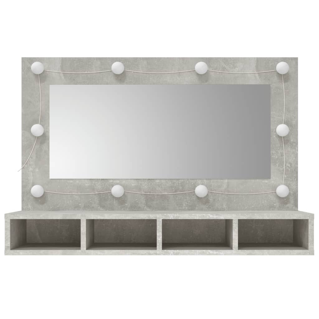 Speilskap med LED-lys, betonggrå, 90x31,5x62 cm