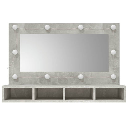 Speilskap med LED-lys, betonggrå, 90x31,5x62 cm