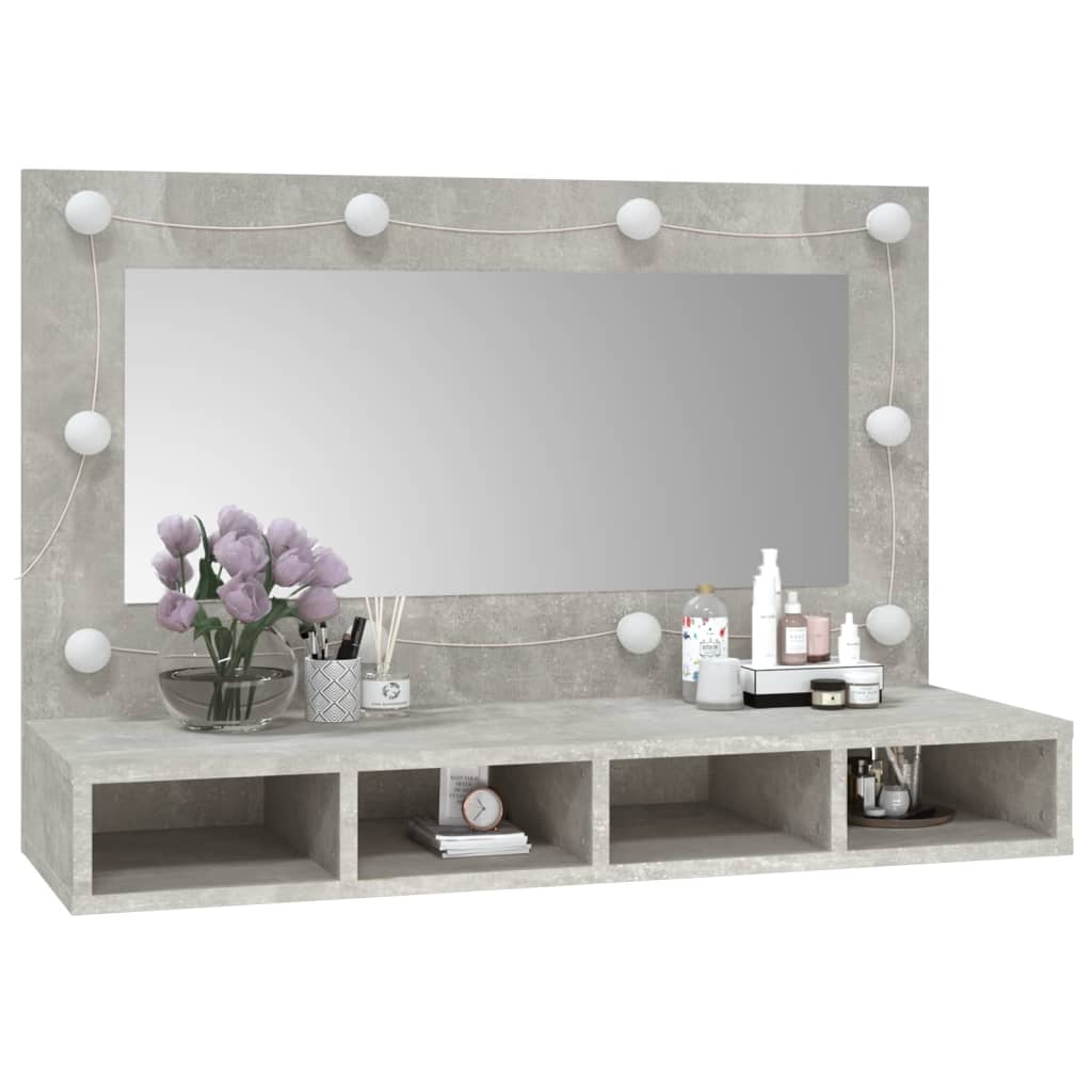 Speilskap med LED-lys, betonggrå, 90x31,5x62 cm