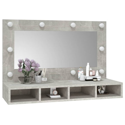 Speilskap med LED-lys, betonggrå, 90x31,5x62 cm