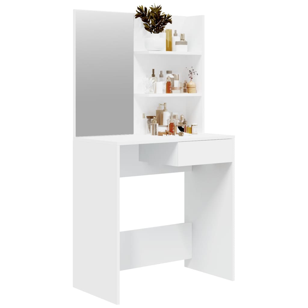 Hvitt sminkebord med speil, 74,5x40x141 cm