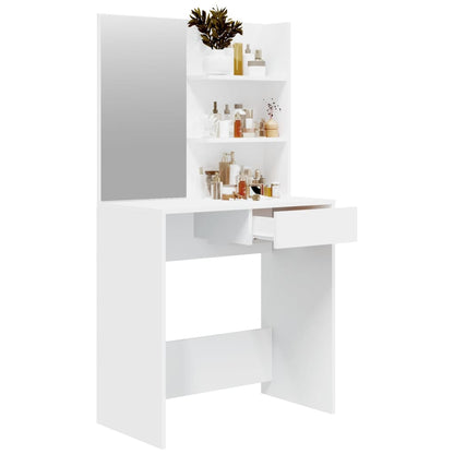 Hvitt sminkebord med speil, 74,5x40x141 cm