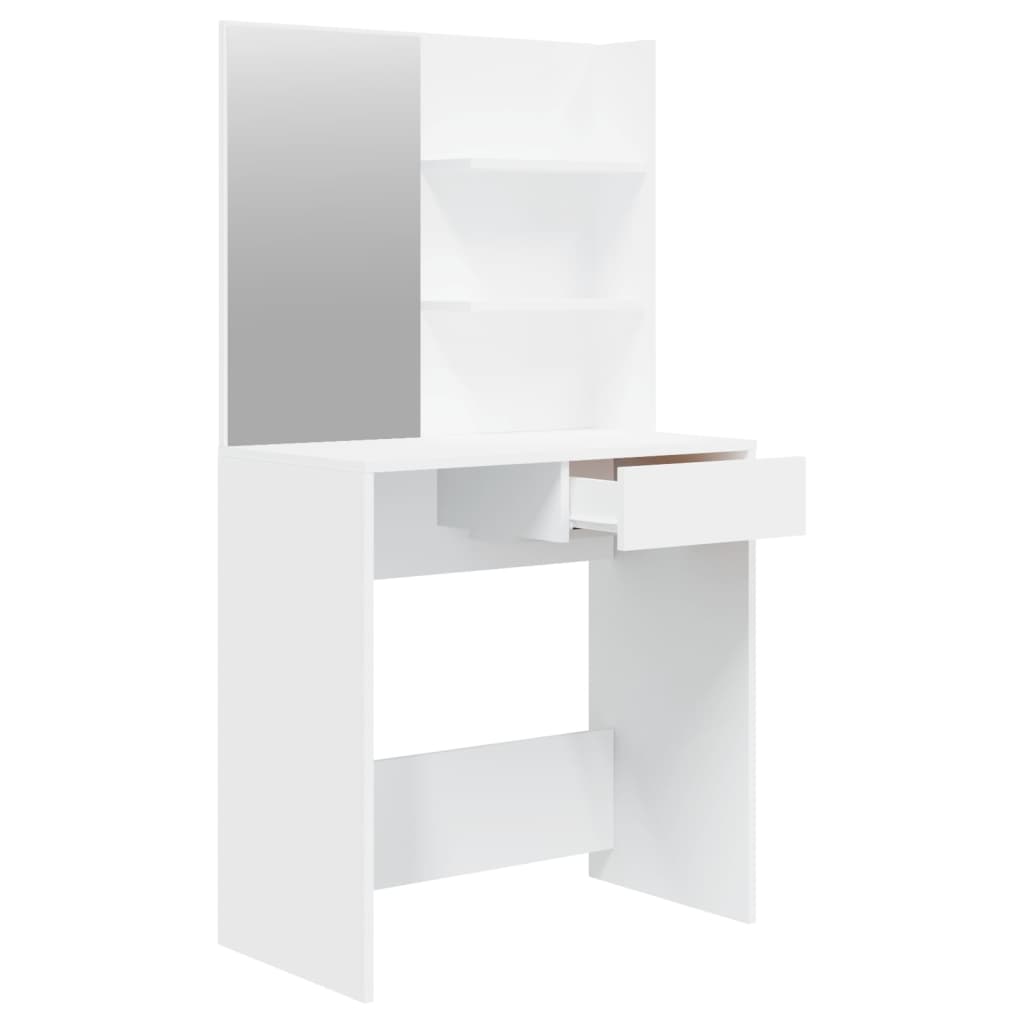 Hvitt sminkebord med speil, 74,5x40x141 cm