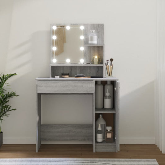Sminkebord med LED-lys, grå, 86,5x35x136 cm