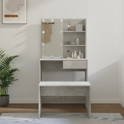 Sminkebord med LED og krakk, betonggrå