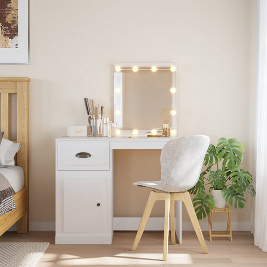 Sminkebord med LED-lys hvit 90x42x132,5 cm