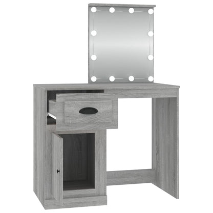 Sminkebord med LED grå sonoma 90x50x132,5 cm konstruert tre