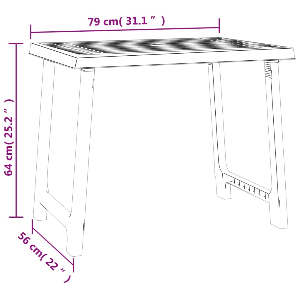Campingbord hvit 79x56x64 cm PP tre-utseende