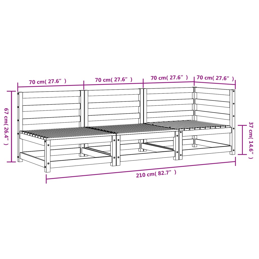 Hagebenk 3-seters hvit heltre furu